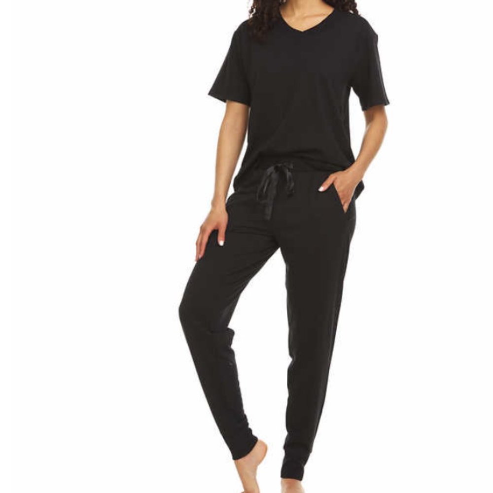 Jogger pant and shirt Black set come with side slant pockets Pajamas NEW!